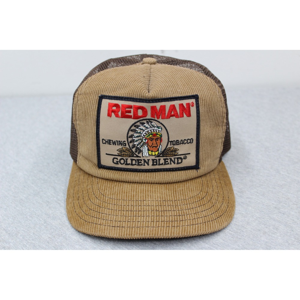 Red Man Hat Mens OSFM Brown Golden Blend Trucker Corduroy Mesh Snapback USA Made